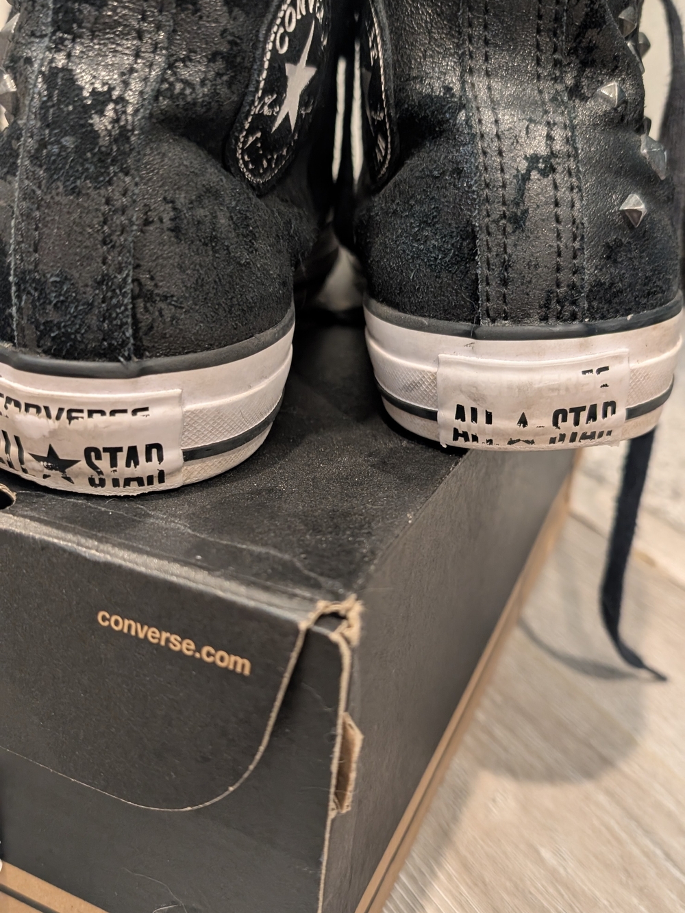 Converse Women’s Black High-Top Studded Sneakers - Picture 4 of 9